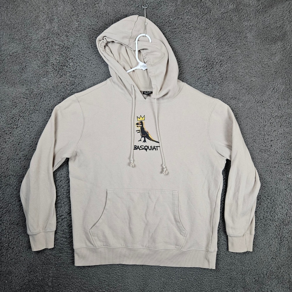 Jean Michel Basquiat Hoodie Mens Size L Beige Dinosaur Graphic Pullover